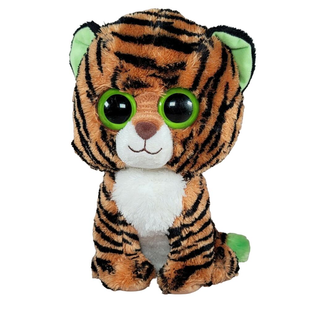 Tiger Plush Beanie Boos Ty Silk Big Green Eyes 9" Stuffed Animal 2011 No Ear Tag